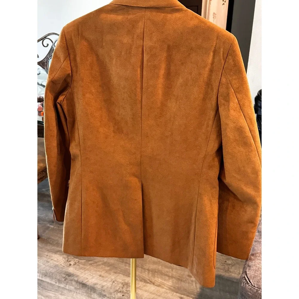 Vintage Mens Cognac Faux Suede Blazer Two Button Sport Coat Brown Size 39RG NWT
